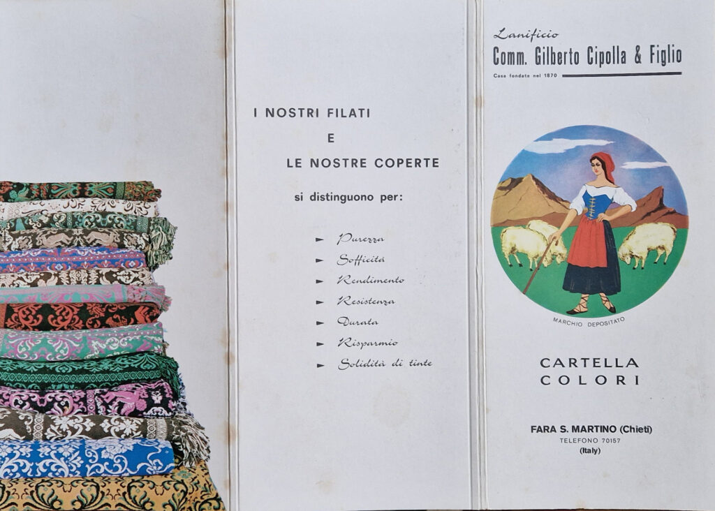Catalogo dei colori e dei filati della coperta abruzzese Lanificio Cipolla