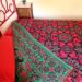 Coperta matrimoniale con motivo angeli verde rosso letto